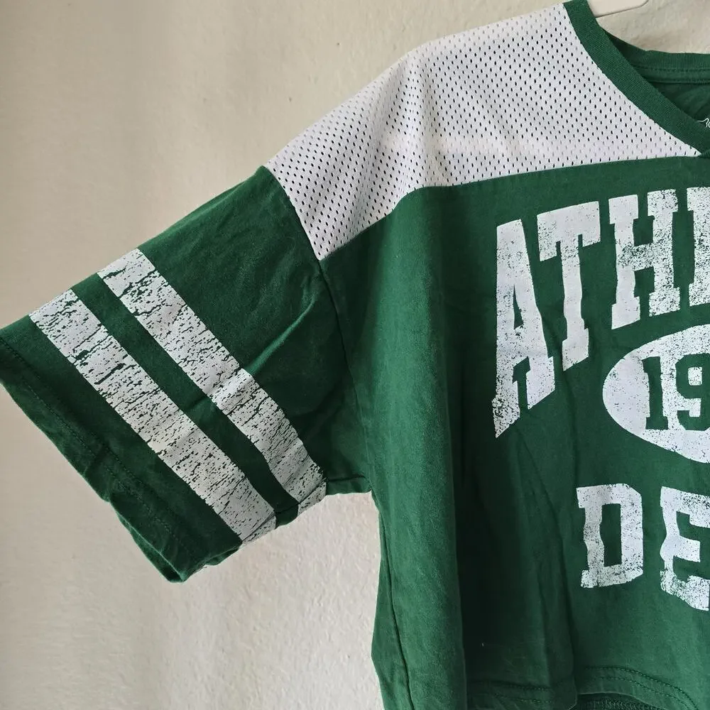 Goodie Two Sleeves mesh striped jersey top green white women's size S - Picture 2 of 4